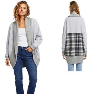 Hem & Thread Womens Oversized Mixed Media Shawl Collar Sweater Cardigan Medium